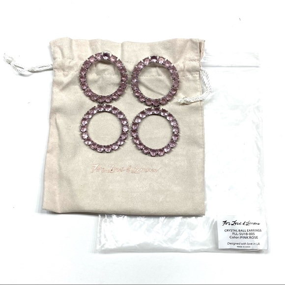 NEW For Love & Lemons Crystal Ball Drop Earrings Pink Large - Picture 5 of 9